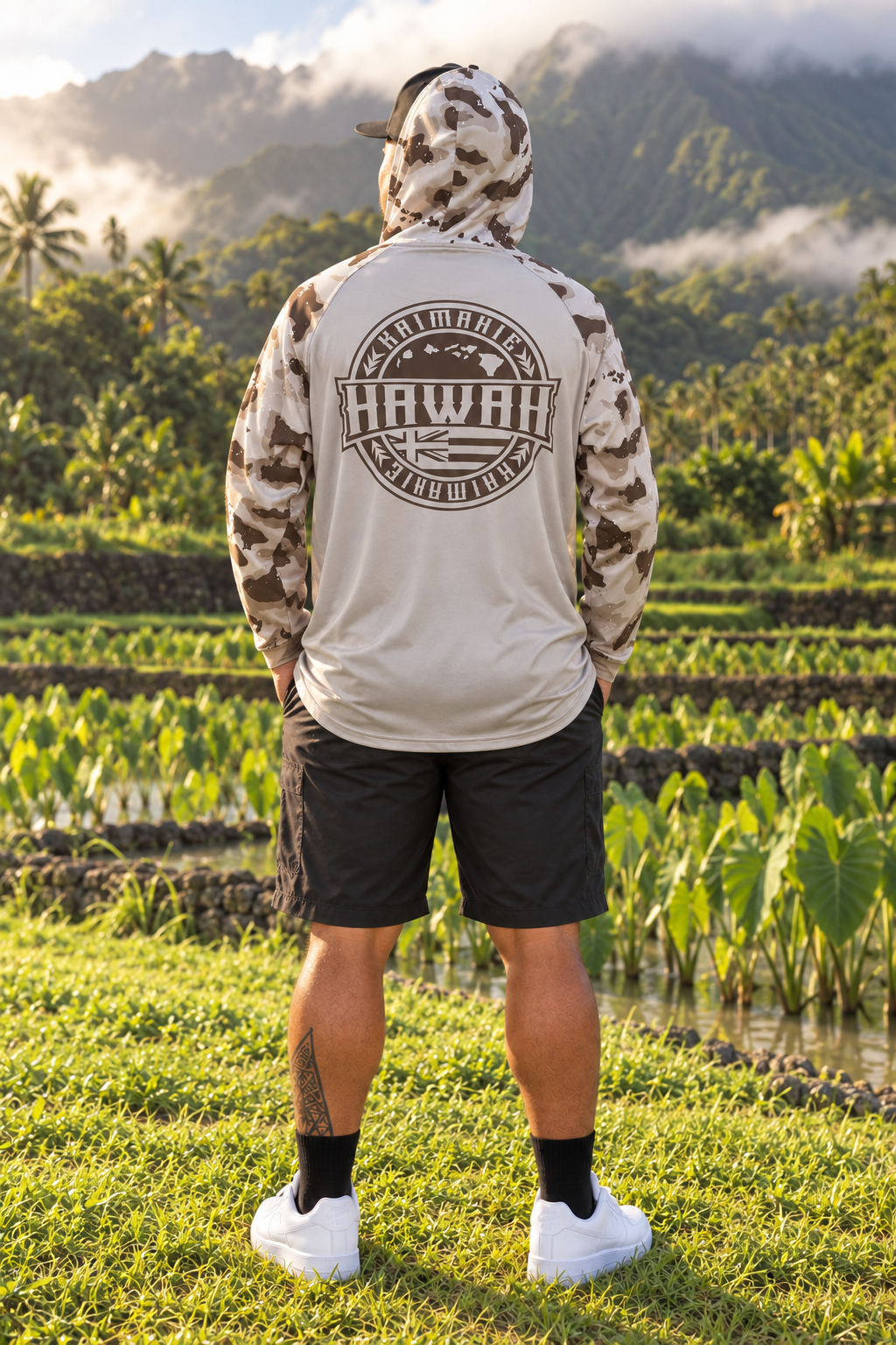ADULT Hawaii Sand Camo Long Sleeve Hooded Shirt