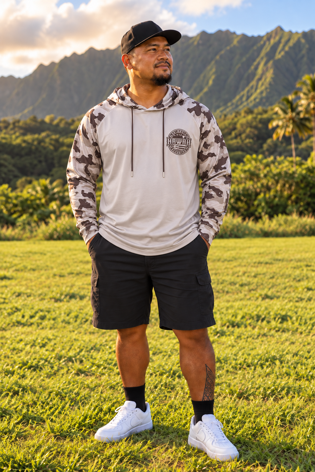 ADULT Hawaii Sand Camo Long Sleeve Hooded Shirt